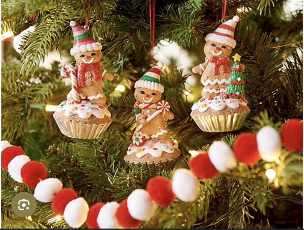 Set of 3 Gingerbread People on Cupcakes ~ Ornaments by Valerie Parr Hill